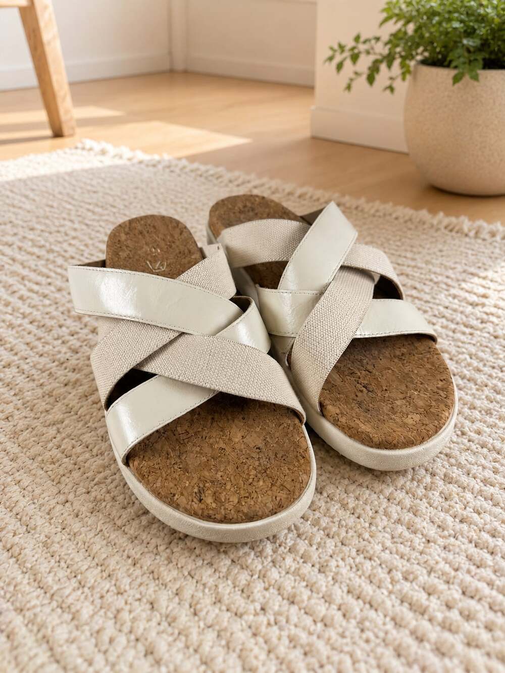 KEEN Elle Mixed Slide Sandals Women’s 9.5 Birch Star White Cork Comfort Slides